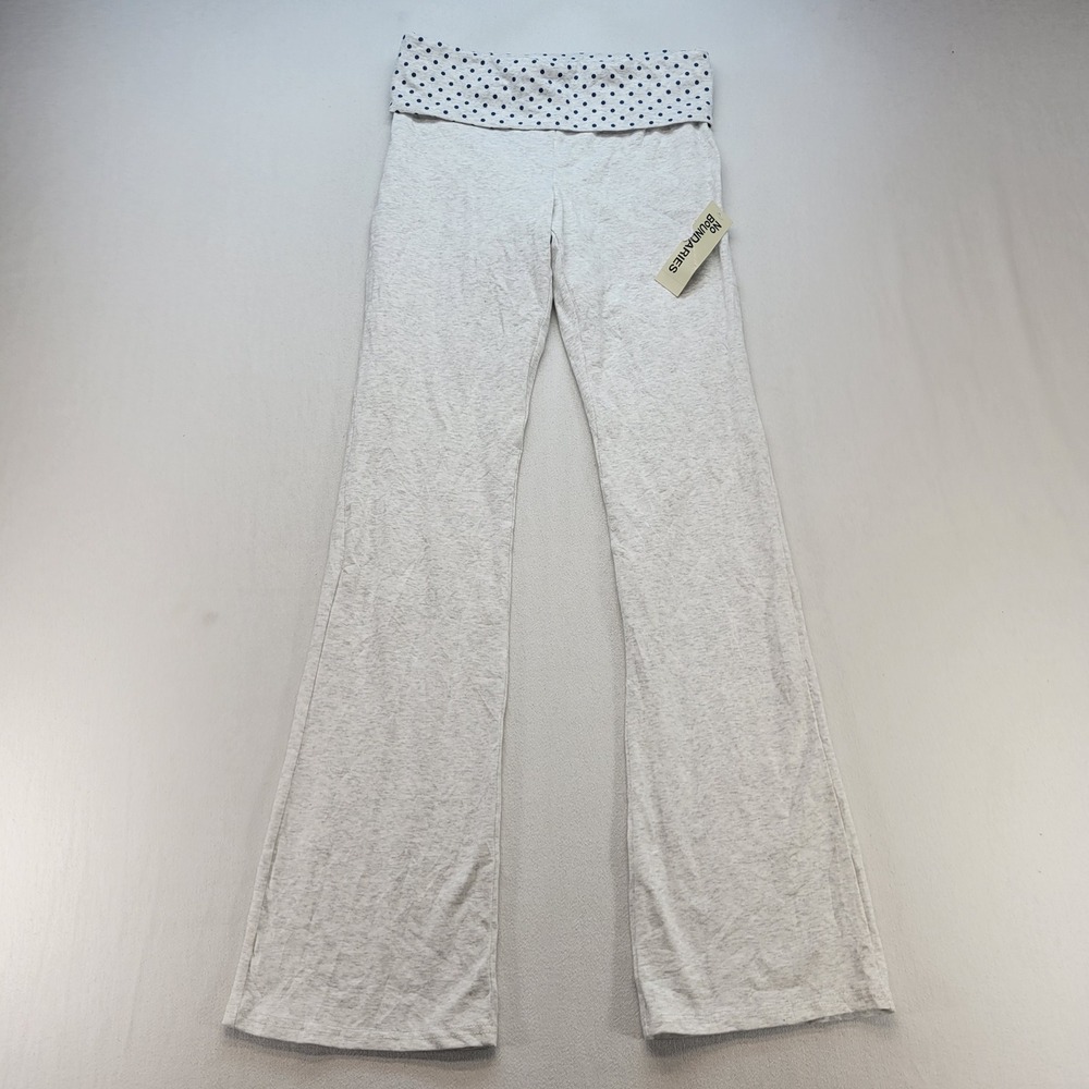 No Boundaries Foldover Flare Pant Women Small 4-6 Heather Gray Polka Dot Waist